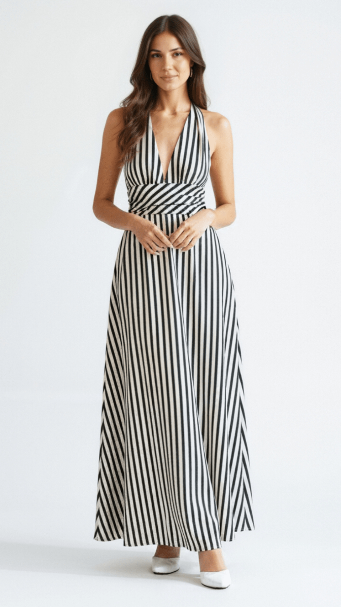 Sandrelle | Striped V-Neck Wrap Maxi Dress