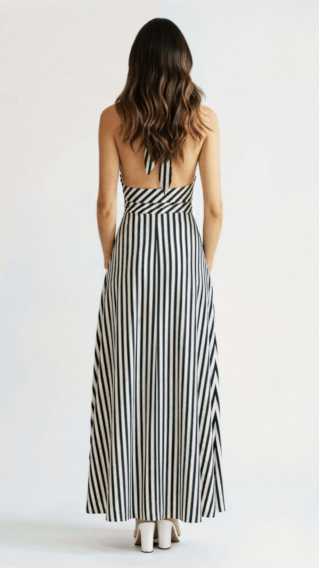 Sandrelle | Striped V-Neck Wrap Maxi Dress