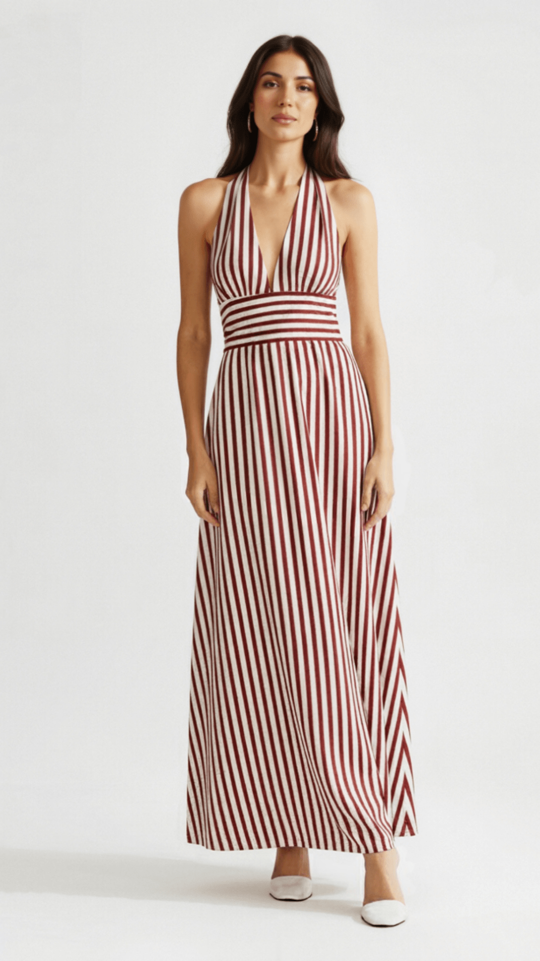 Sandrelle | Striped V-Neck Wrap Maxi Dress